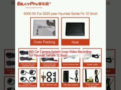 360 Car Camera System Loop Video Recording For Hyundai Santafe 12.3inch