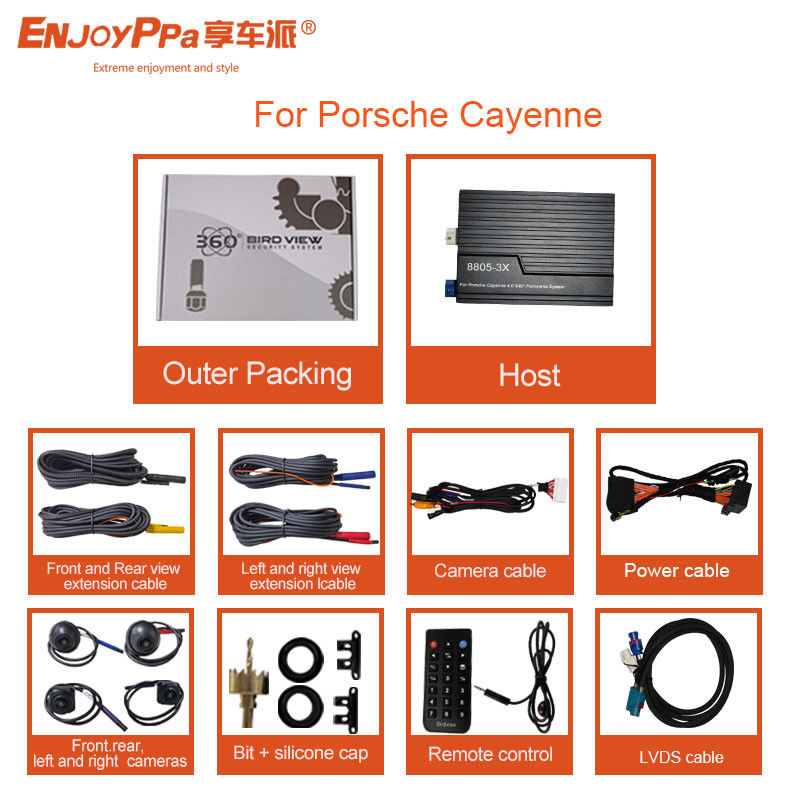 Lcd Screen Aftermarket 360 Camera System For Porsche Cayenne Bird View