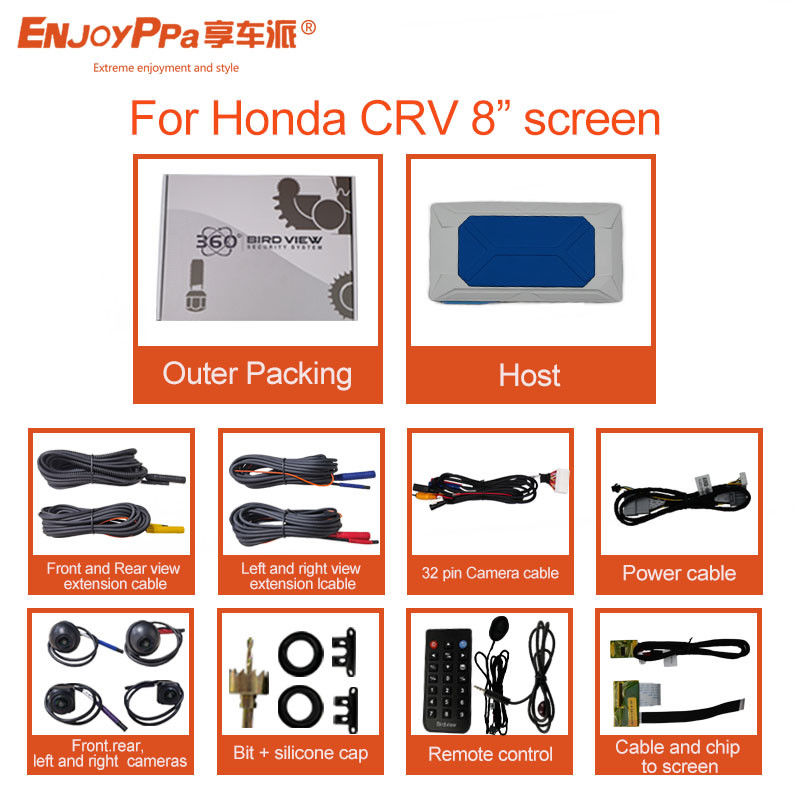 Water Resist 360 Car Camera System For Honda CRV 8 Inch With Bird View HD Cameras