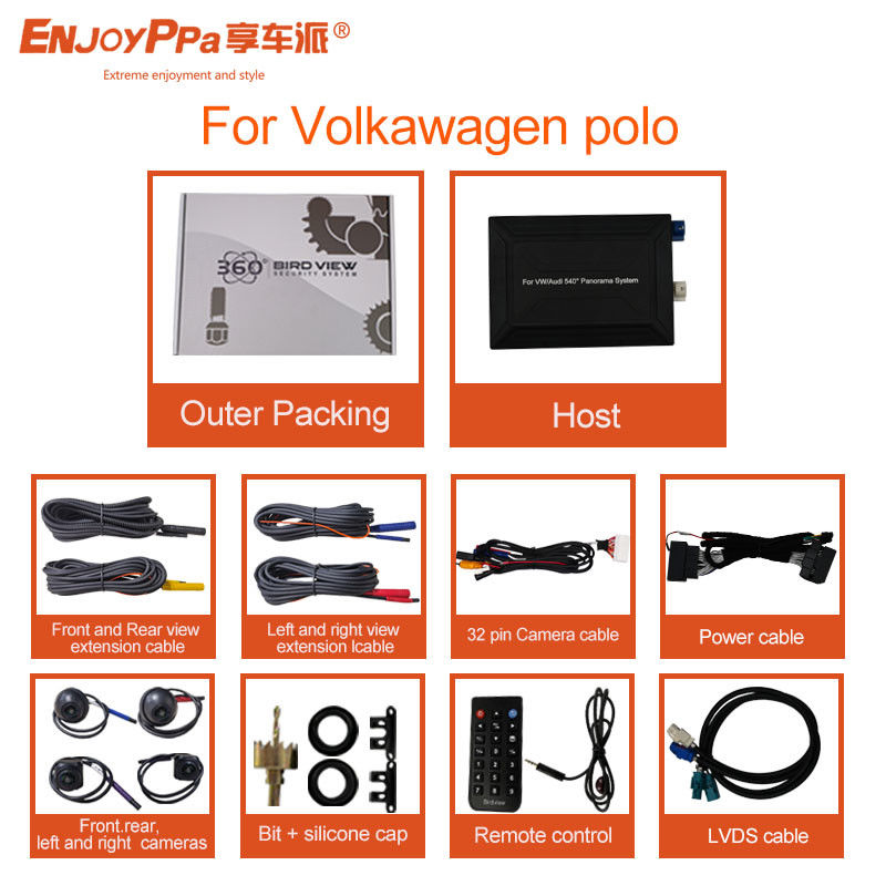 LCD Screen  360 Degree Camera Car Kit For Volkswagen Polo 4 Way Recording