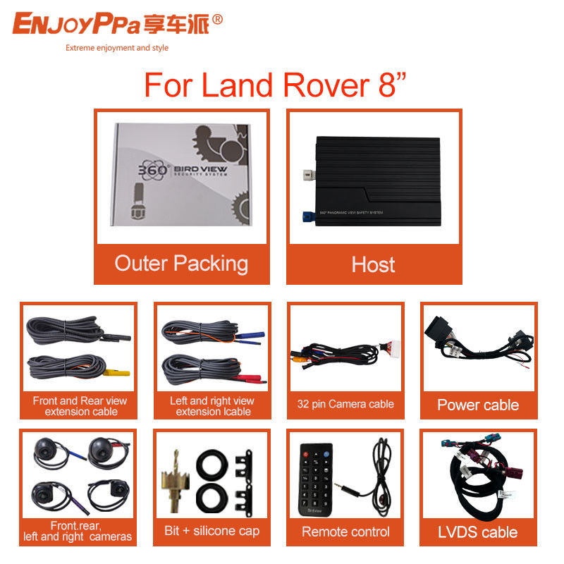 360 Car Camera Security System For Land Rover 8 Inch HD Panoramic View