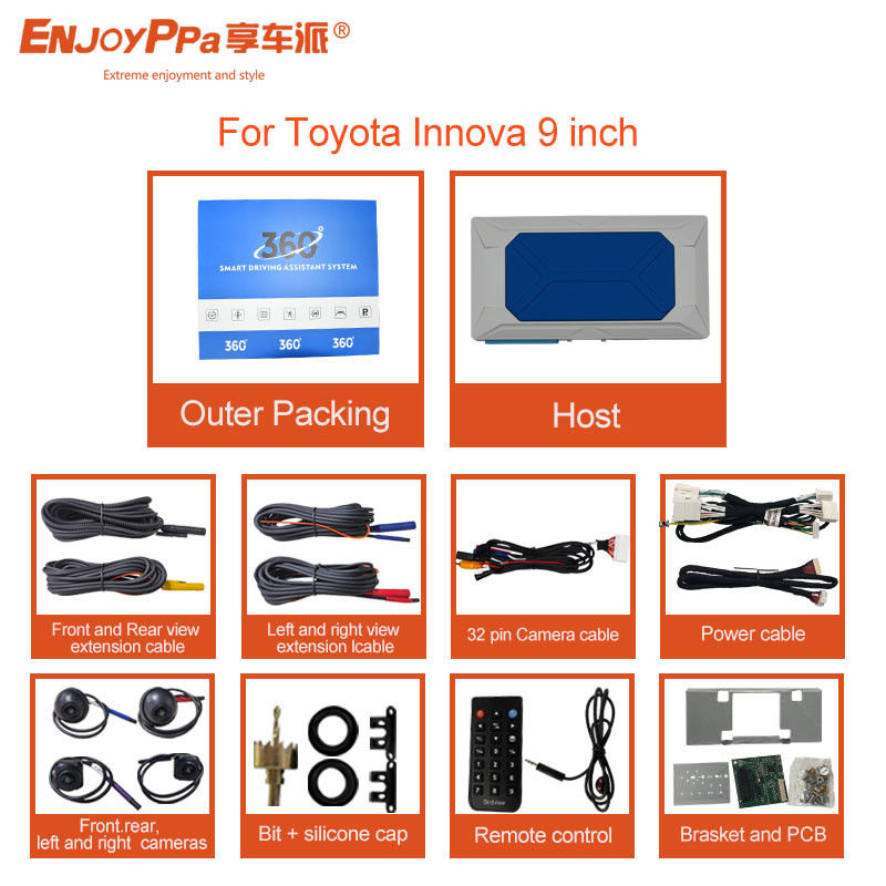 Bird View 360 Car Camera System For Toyota Innova 9inch Parking Assistance 4 Cameras